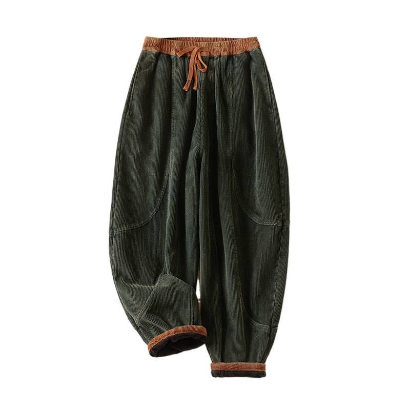 Buddha Stones Color Contrast Corduroy Cotton Women's Thermal Fleece-Lined Harem Pants With Pockets - image 20