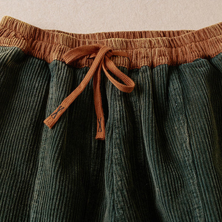 Buddha Stones Color Contrast Corduroy Cotton Women's Thermal Fleece-Lined Harem Pants With Pockets - image 17