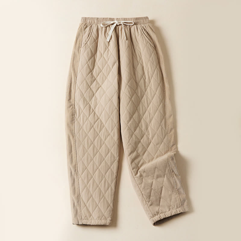 Buddha Stones Diamond Quilted Design Thermal Women's Harem Cotton Pants With Pockets - LemonChiffon - US8-10，UK/AU12-14，EU40-42 (2XL) - image 9