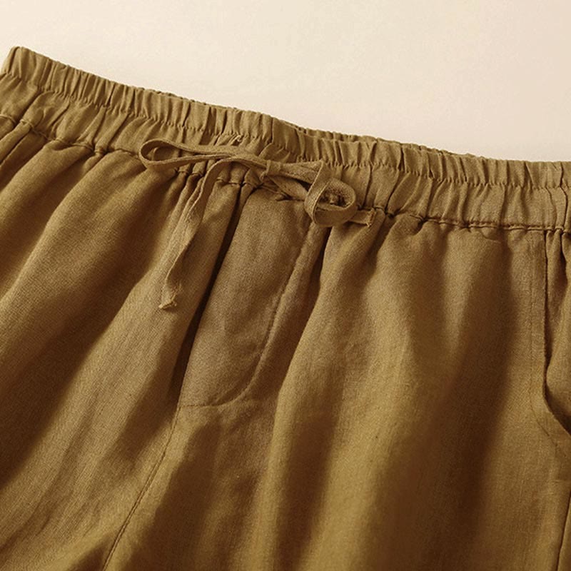 Buddha Stones Plain Color Bottom Hollow Lace Design Lace-up Cotton Women's Shorts With Pockets - image 24
