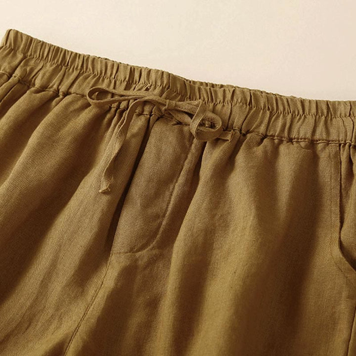 Buddha Stones Plain Color Bottom Hollow Lace Design Lace-up Cotton Women's Shorts With Pockets - image 24