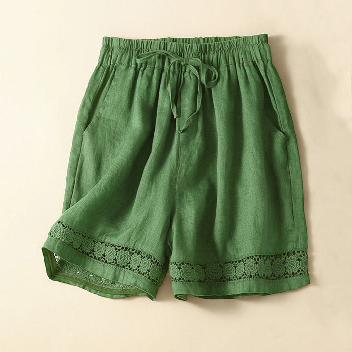 Buddha Stones Plain Color Bottom Hollow Lace Design Lace-up Cotton Women's Shorts With Pockets - Green - US12，UK/AU16，EU44 (3XL) - image 29
