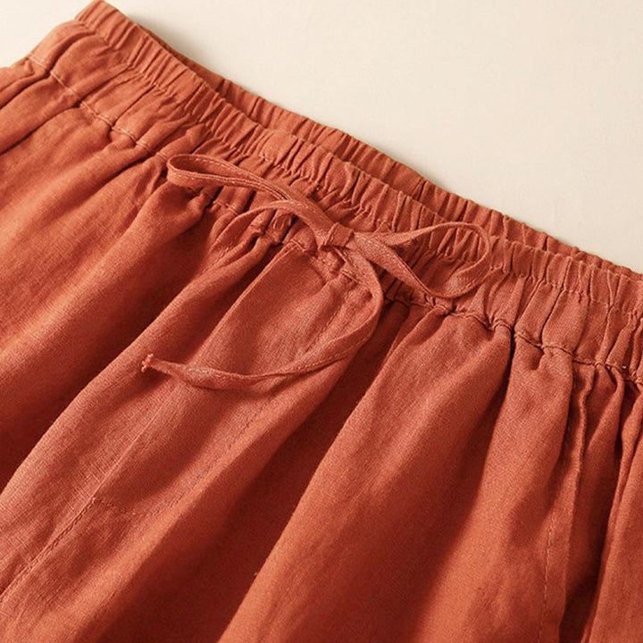 Buddha Stones Plain Color Bottom Hollow Lace Design Lace-up Cotton Women's Shorts With Pockets - image 48