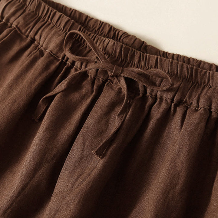 Buddha Stones Plain Color Bottom Hollow Lace Design Lace-up Cotton Women's Shorts With Pockets - image 39