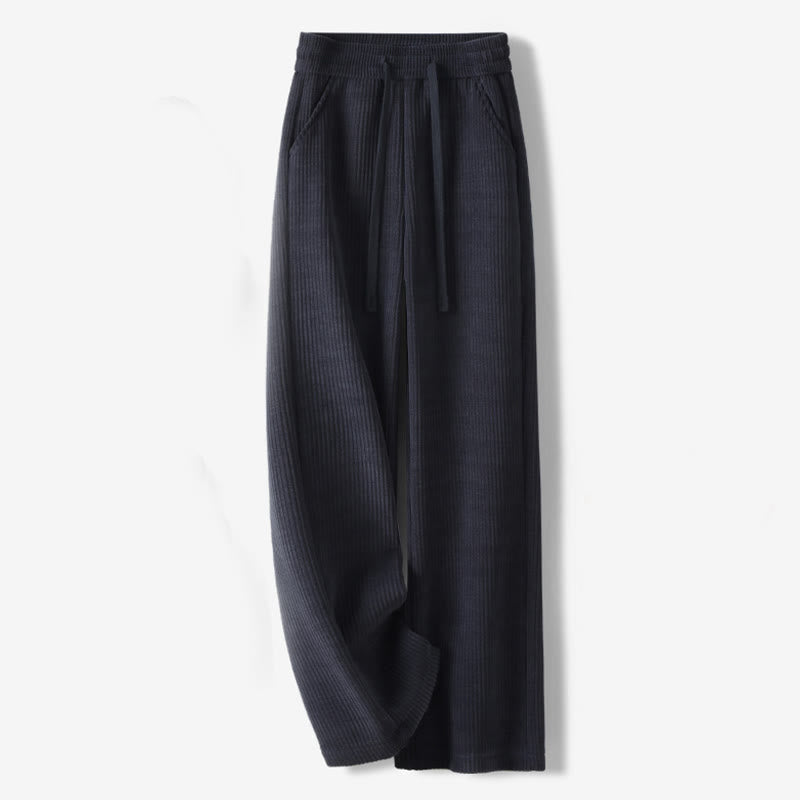 Buddha Stones Casual Solid Color Women's Wide Leg Corduroy Cotton Fleece-Lined Pants With Pockets - MidnightBlue - US12，UK/AU16，EU44 (3XL) - image 0