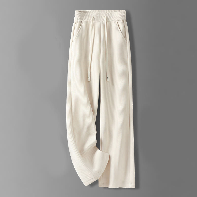 Buddha Stones Casual Solid Color Women's Wide Leg Corduroy Cotton Fleece-Lined Pants With Pockets - Beige - US12，UK/AU16，EU44 (3XL) - image 1