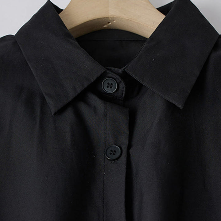 Buddha Stones Printing Irregular Lines Long Sleeve Lace-up Lapel Cotton Midi Dress With Pockets - image 2