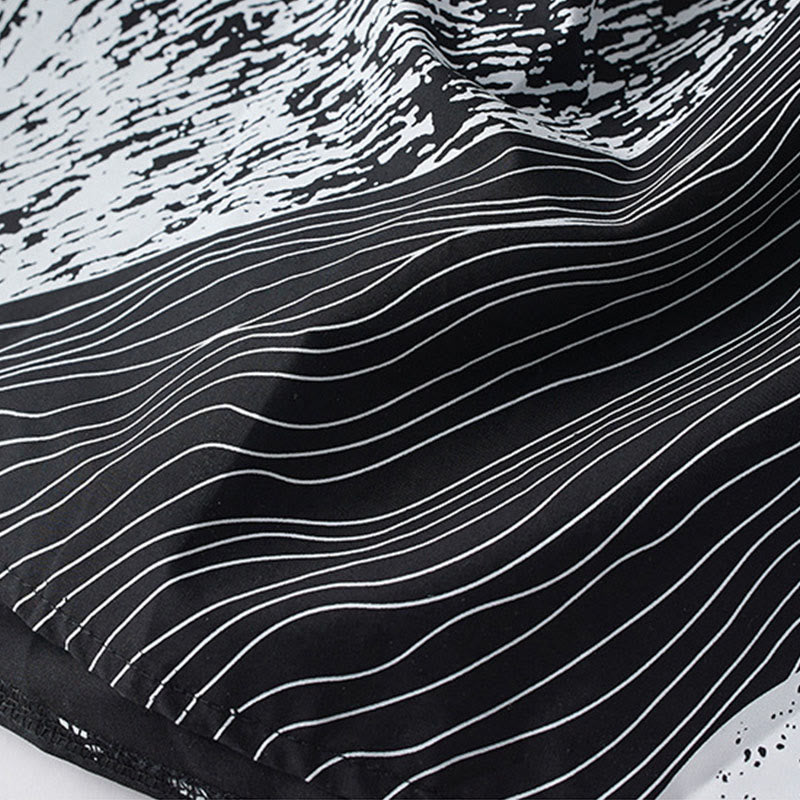 Buddha Stones Printing Irregular Lines Long Sleeve Lace-up Lapel Cotton Midi Dress With Pockets - image 8