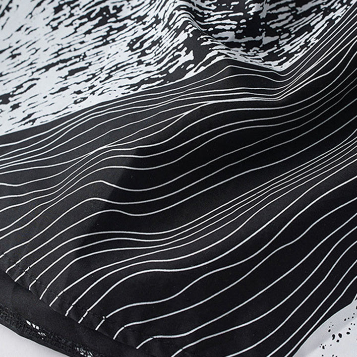 Buddha Stones Printing Irregular Lines Long Sleeve Lace-up Lapel Cotton Midi Dress With Pockets - image 8