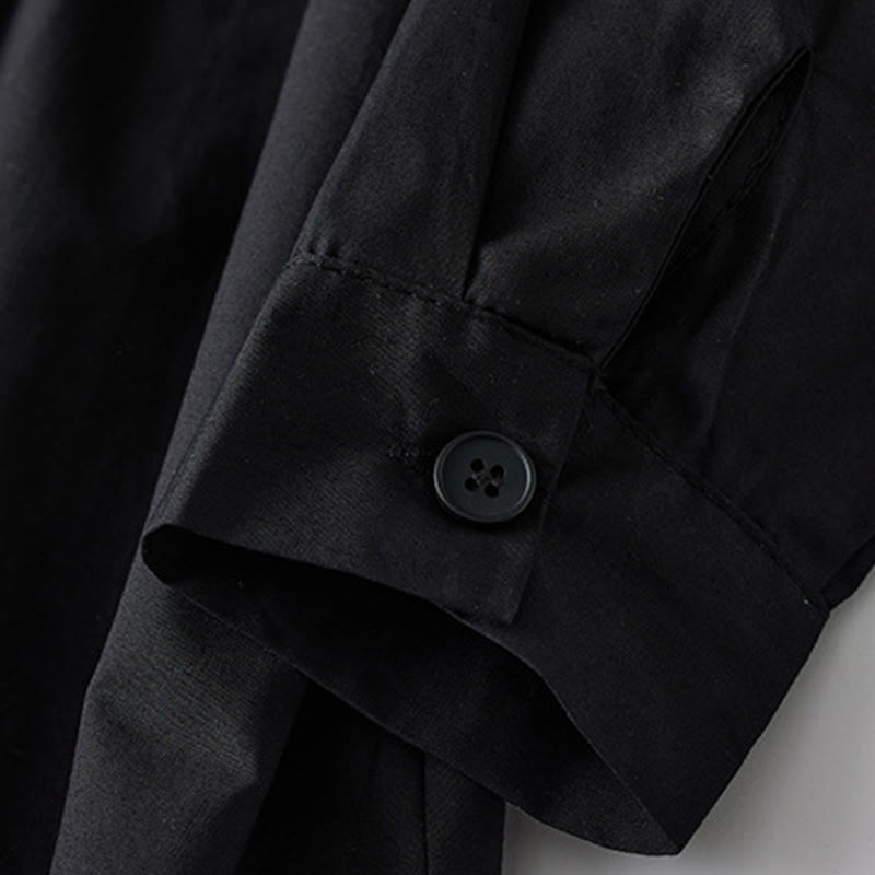 Buddha Stones Printing Irregular Lines Long Sleeve Lace-up Lapel Cotton Midi Dress With Pockets - image 6