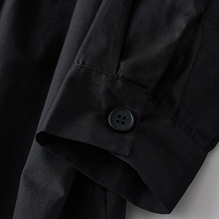 Buddha Stones Printing Irregular Lines Long Sleeve Lace-up Lapel Cotton Midi Dress With Pockets - image 6