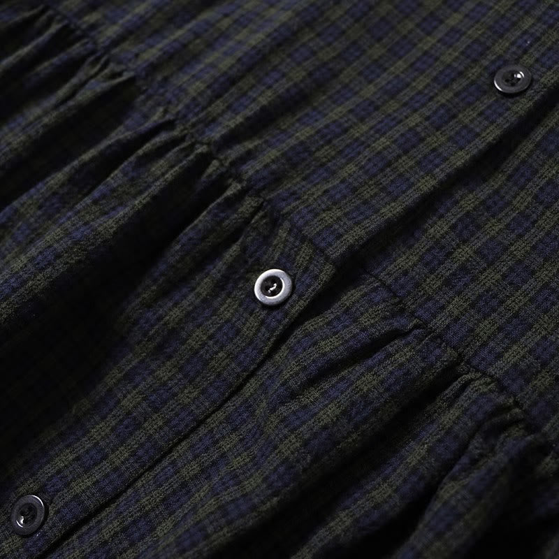 Buddha Stones Long Sleeve Plaid Simple Buttons Ruffled Design Midi Dress With Pockets - image 2