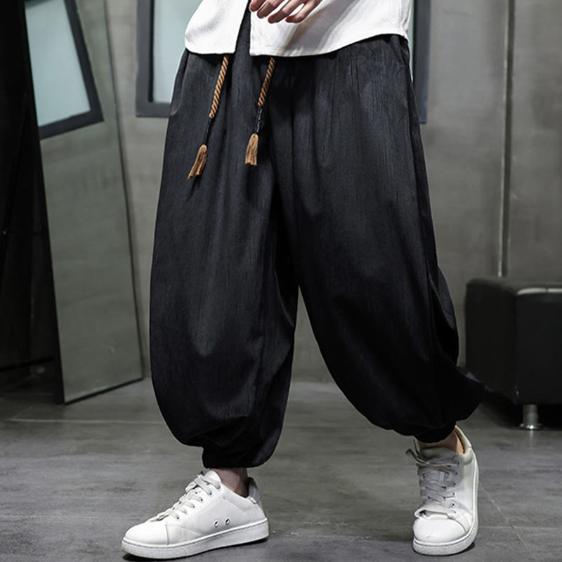 Buddha Stones Casual Daily Pure Color Drawstring Design Men's Harem Pants With Pockets - Black - US/UK/AU48，EU58(5XL) - image 0