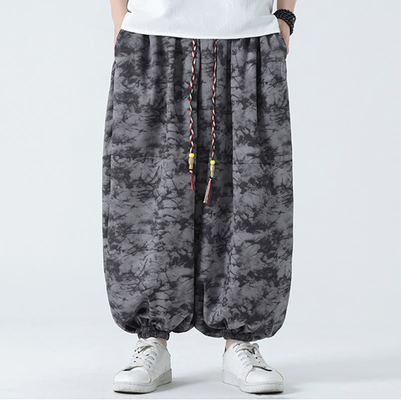 Buddha Stones Retro Casual Drawstring Design Floral Pattern Men's Harem Pants With Pockets - image 12