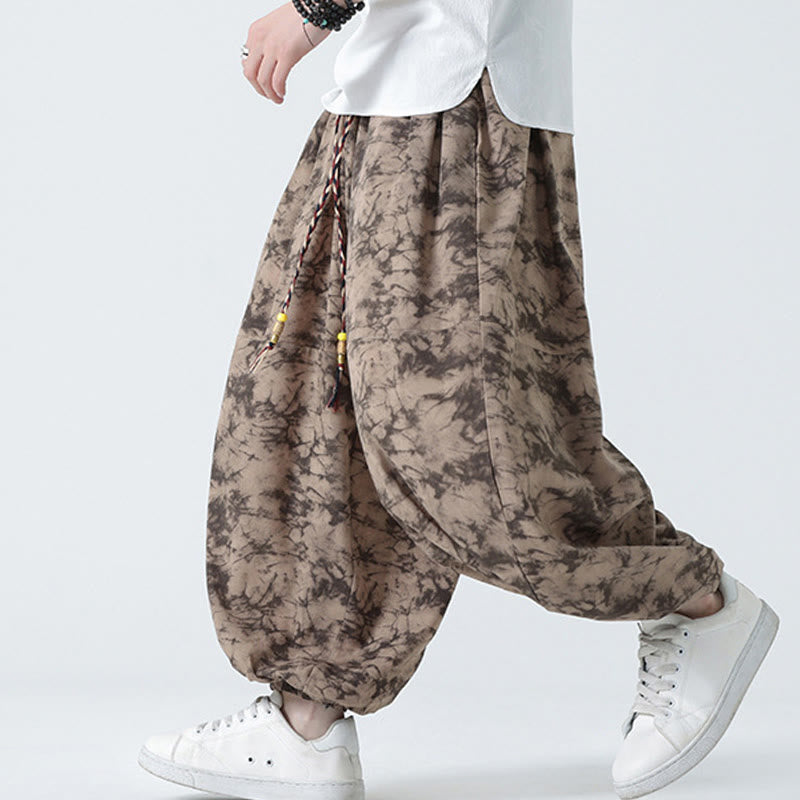 Buddha Stones Retro Casual Drawstring Design Floral Pattern Men's Harem Pants With Pockets - image 1
