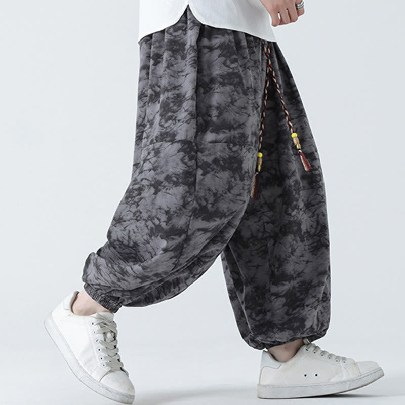 Buddha Stones Retro Casual Drawstring Design Floral Pattern Men's Harem Pants With Pockets - image 16