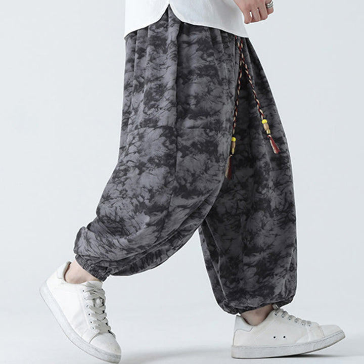Buddha Stones Retro Casual Drawstring Design Floral Pattern Men's Harem Pants With Pockets - image 16