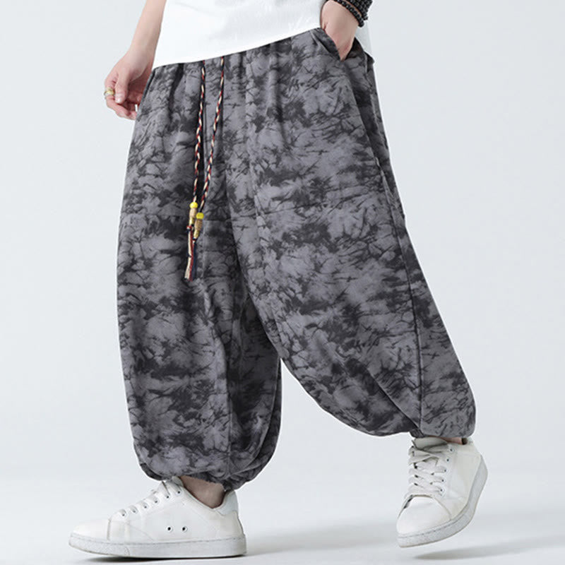 Buddha Stones Retro Casual Drawstring Design Floral Pattern Men's Harem Pants With Pockets - image 18