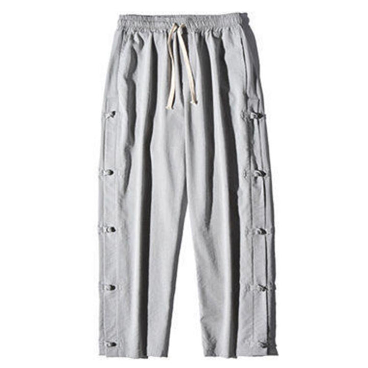 Buddha Stones Casual Patchwork Crane Pattern Frog-Button Design Men's Wide Leg Pants With Pockets - image 20