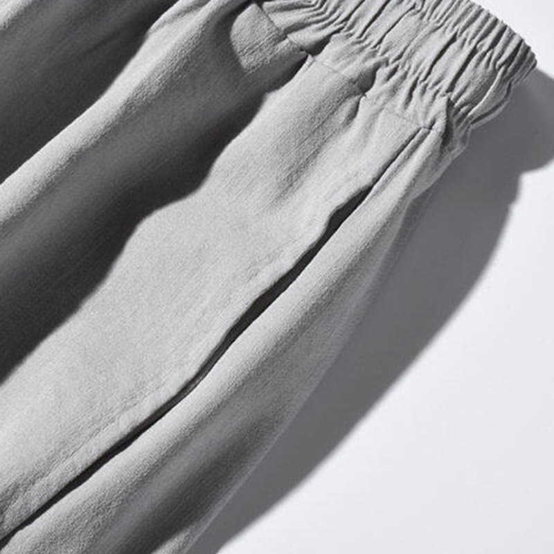 Buddha Stones Casual Patchwork Crane Pattern Frog-Button Design Men's Wide Leg Pants With Pockets - image 23