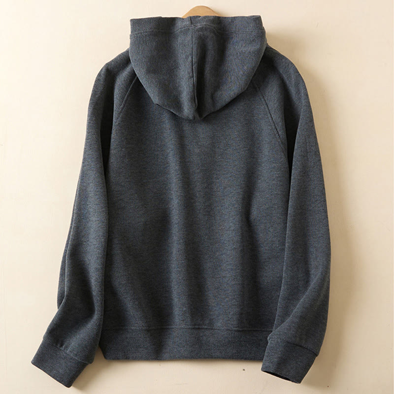 Buddha Stones Plain Buttons Women's Cotton Hooded Jacket With Pockets - image 1