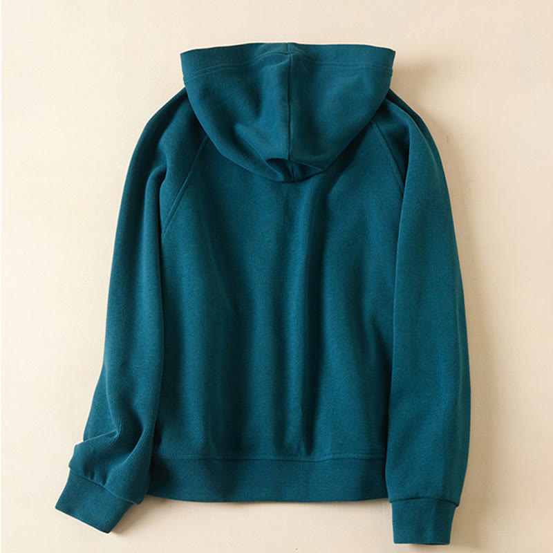 Buddha Stones Plain Buttons Women's Cotton Hooded Jacket With Pockets - image 16