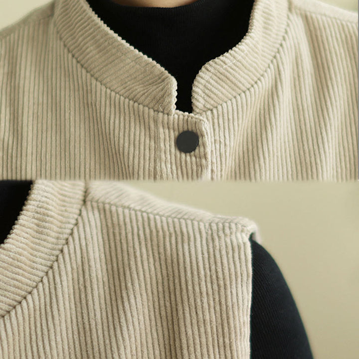 Buddha Stones Plain Sleeveless Women's Cotton Vest Corduroy Waistcoat With Pockets - image 6