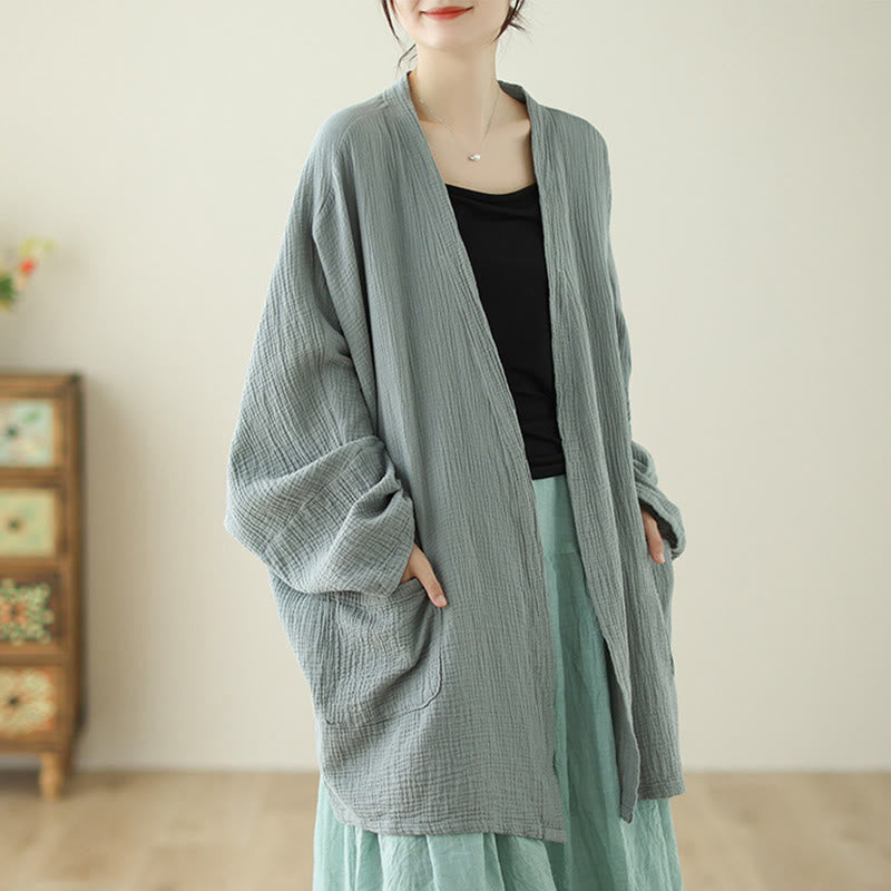 Buddha Stones Plain Long Sleeve Zen Meditation Cotton Linen Jacket With Pockets - image 6
