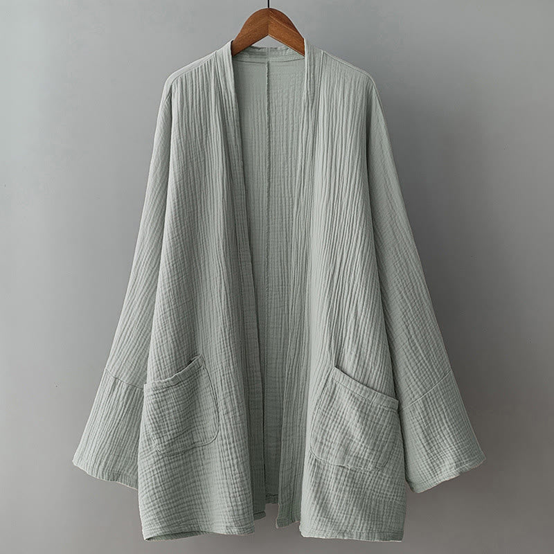 Buddha Stones Plain Long Sleeve Zen Meditation Cotton Linen Jacket With Pockets - image 1