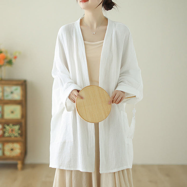Buddha Stones Plain Long Sleeve Zen Meditation Cotton Linen Jacket With Pockets - image 12