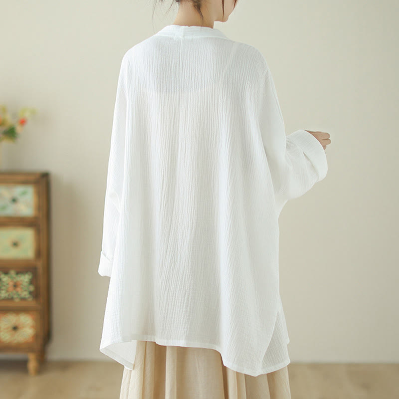 Buddha Stones Plain Long Sleeve Zen Meditation Cotton Linen Jacket With Pockets - image 11