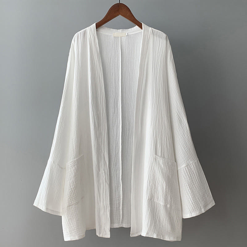 Buddha Stones Plain Long Sleeve Zen Meditation Cotton Linen Jacket With Pockets - image 8