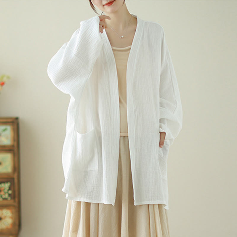 Buddha Stones Plain Long Sleeve Zen Meditation Cotton Linen Jacket With Pockets - image 9