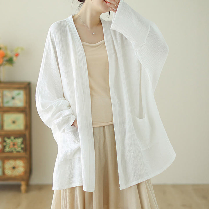 Buddha Stones Plain Long Sleeve Zen Meditation Cotton Linen Jacket With Pockets - image 13