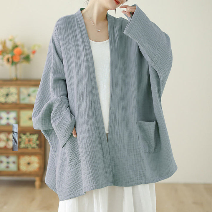 Buddha Stones Plain Long Sleeve Zen Meditation Cotton Linen Jacket With Pockets - image 19