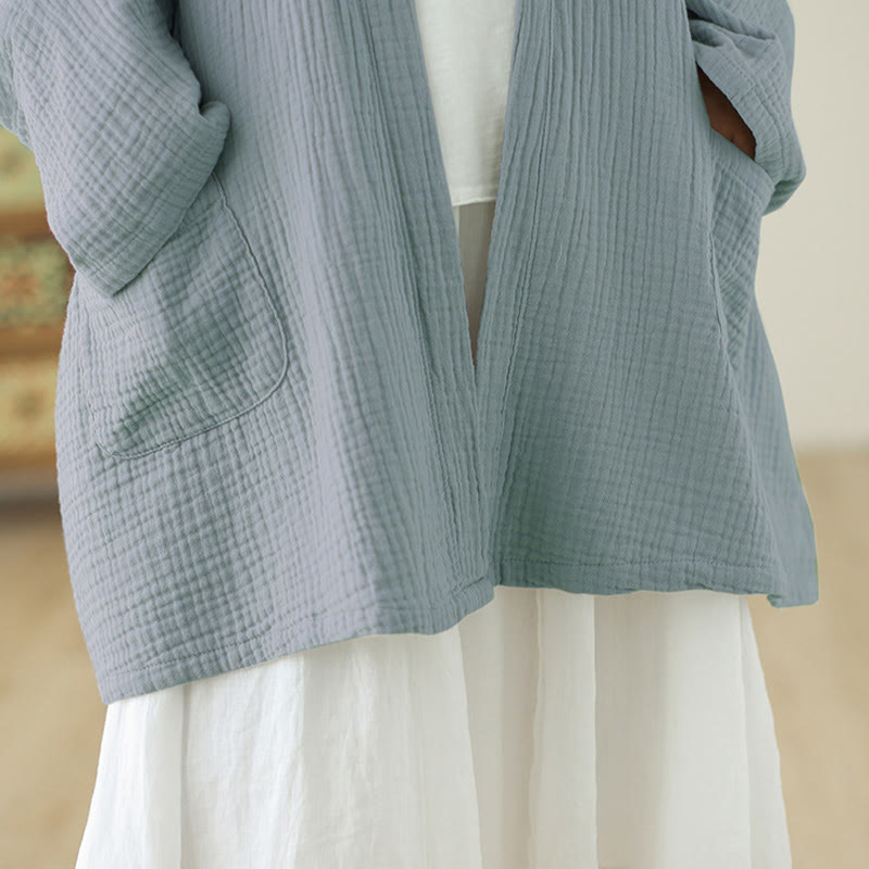 Buddha Stones Plain Long Sleeve Zen Meditation Cotton Linen Jacket With Pockets - image 24