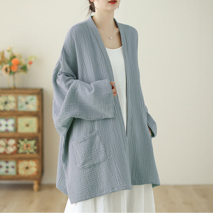 Buddha Stones Plain Long Sleeve Zen Meditation Cotton Linen Jacket With Pockets - image 20