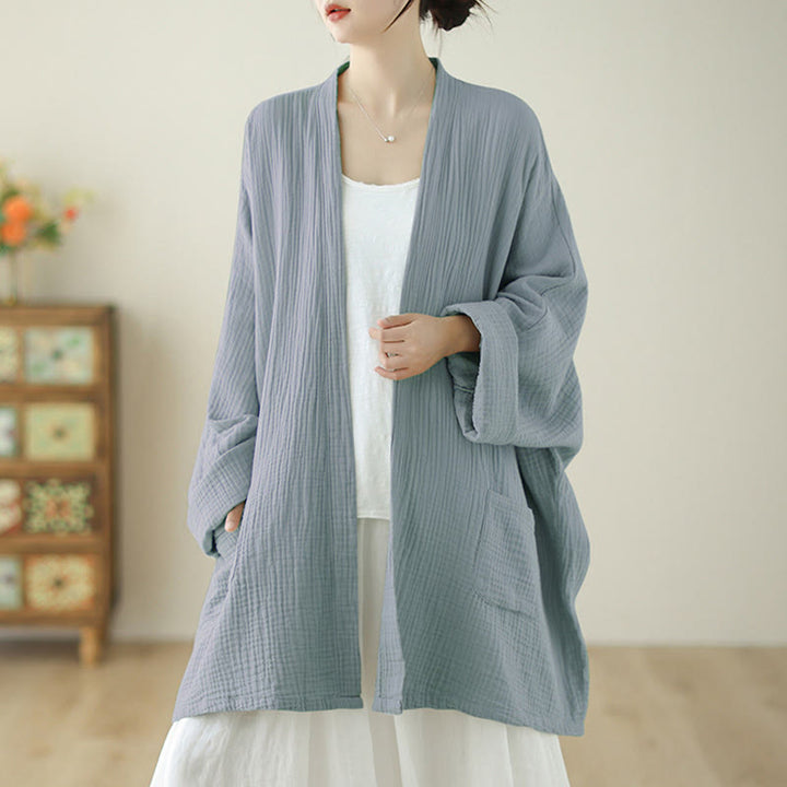 Buddha Stones Plain Long Sleeve Zen Meditation Cotton Linen Jacket With Pockets - image 18