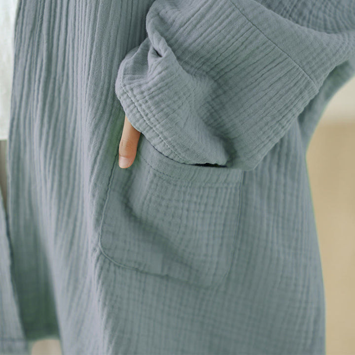 Buddha Stones Plain Long Sleeve Zen Meditation Cotton Linen Jacket With Pockets - image 23