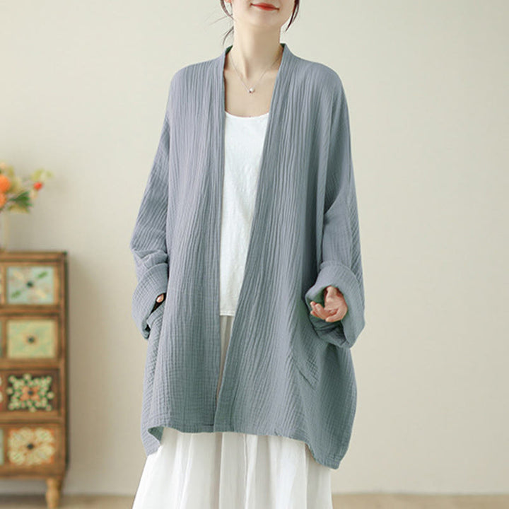 Buddha Stones Plain Long Sleeve Zen Meditation Cotton Linen Jacket With Pockets - LightSteelBlue - US12，UK/AU16，EU44 (XL) - image 14