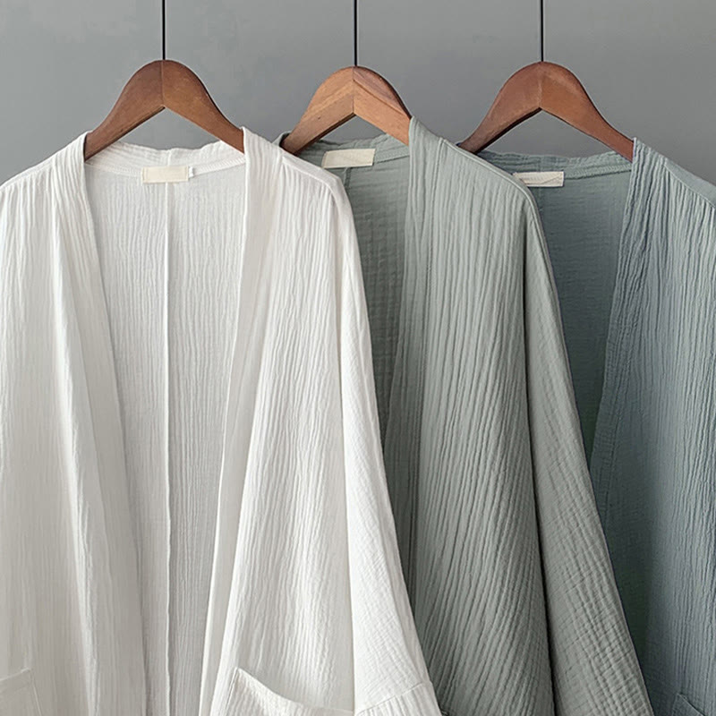 Buddha Stones Plain Long Sleeve Zen Meditation Cotton Linen Jacket With Pockets - image 26