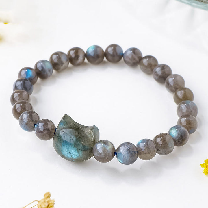Buddha Stones Natural Labradorite Cute Cat Head Healing Change Bracelet - Labradorite(Wrist Circumference: 15-16cm) - image 0
