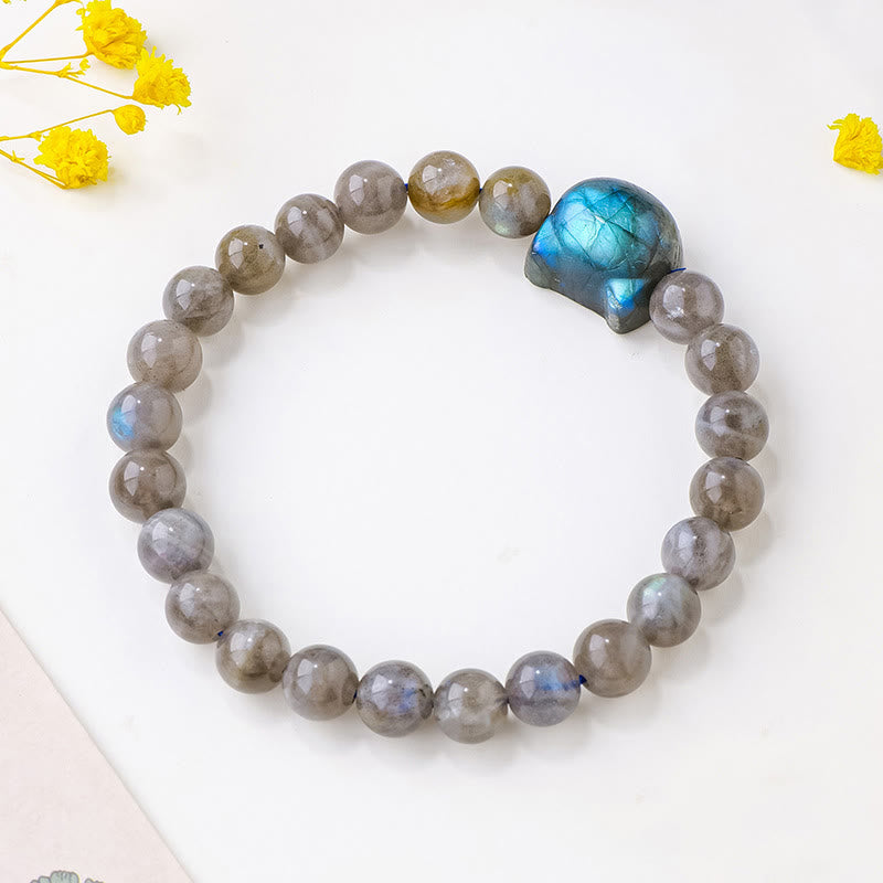 Buddha Stones Natural Labradorite Cute Cat Head Healing Change Bracelet - image 1
