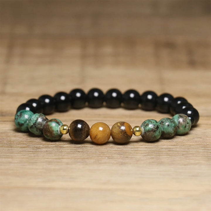 Buddha Stones Turquoise Tiger Eye Beads Glass Balance Serenity Bracelet - image 7