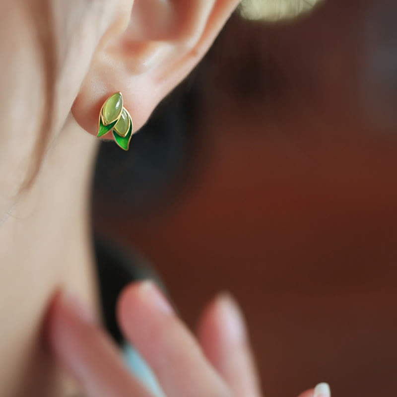 Buddha Stones 925 Sterling Silver Jade Leaf Prosperity Earrings  - image 4