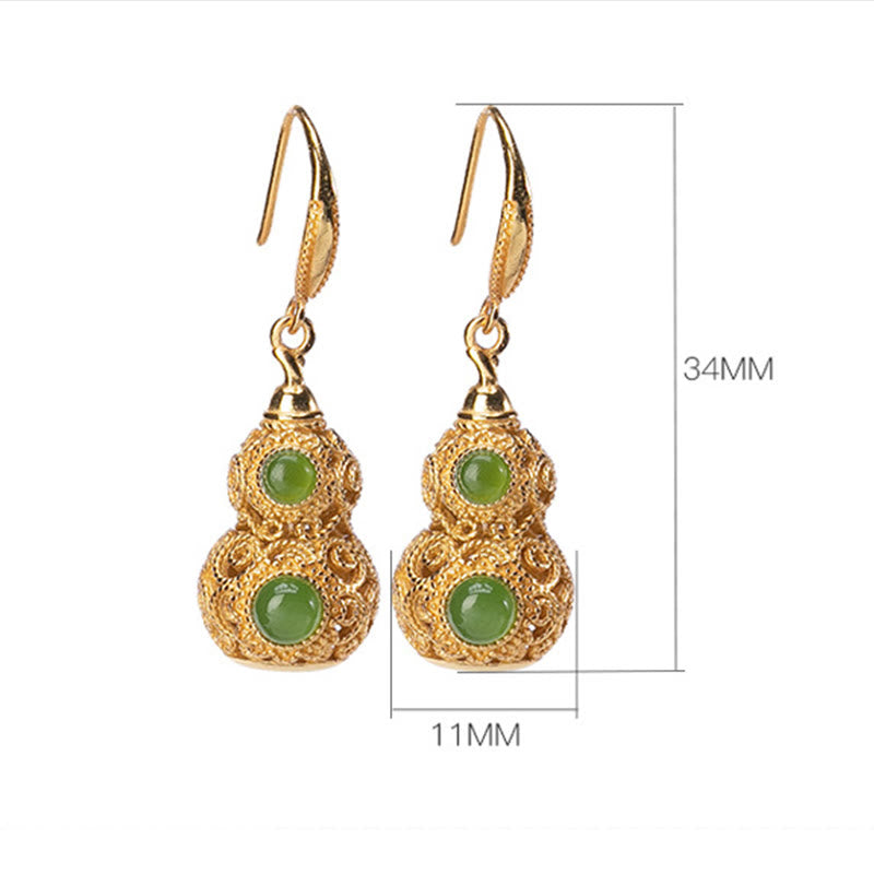 Buddha Stones Copper Hollow Gourd Jade Prosperity Earrings - image 7