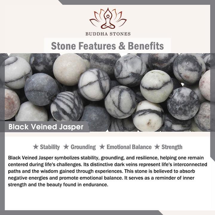 Buddha Stones Grey Tabby Cat Natural Black Veined Jasper Strength Bracelet - image 8