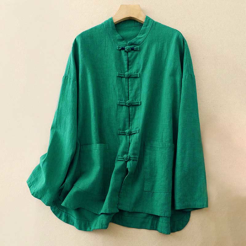 Buddha Stones Literary Artistic Chinese Knot Button Casual Clothing - Green - US12，UK/AU16，EU44 (2XL) - image 14