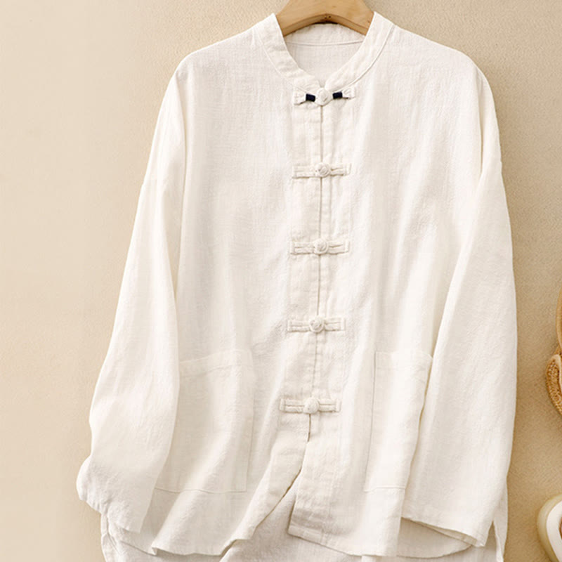 Buddha Stones Literary Artistic Chinese Knot Button Casual Clothing - White - US12，UK/AU16，EU44 (2XL) - image 19
