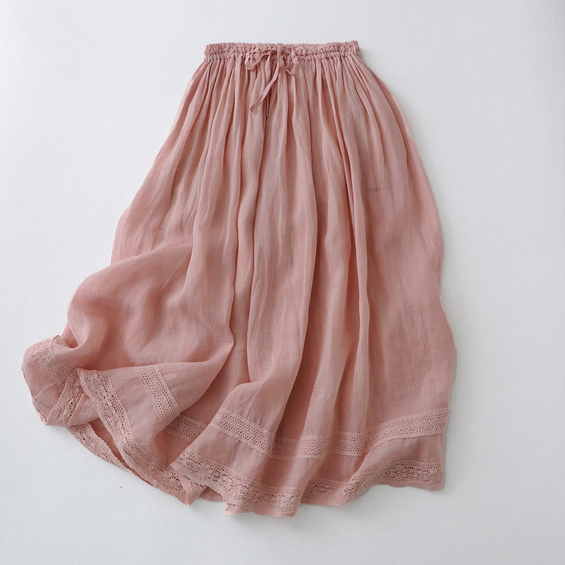 Buddha Stones Solid Lace Elastic Waist Cotton Women's Skirt - LavenderBlush - US8-10，UK/AU12-14，EU40-42 (2XL) - image 0